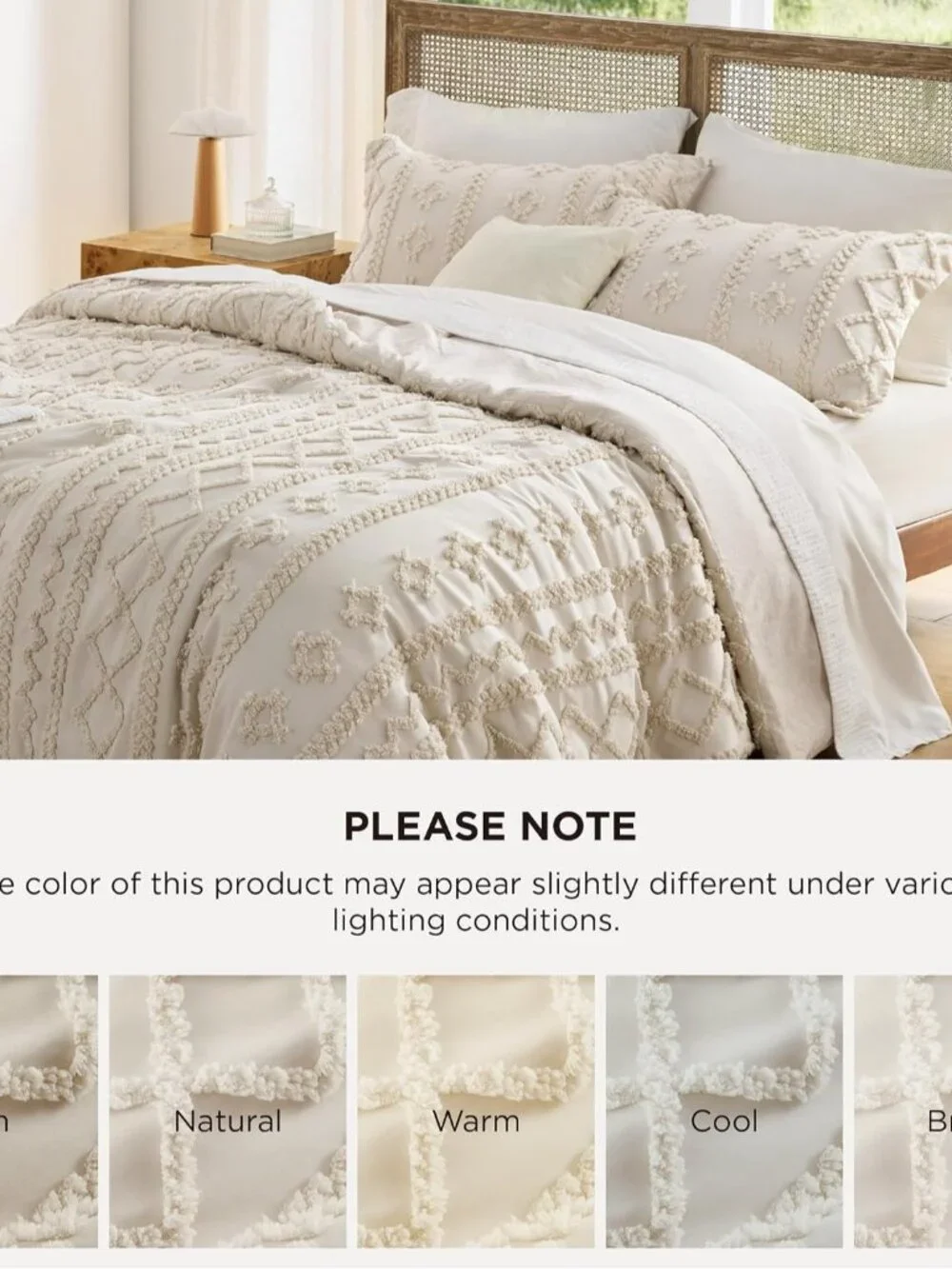 Tufted Boho Comforter Set King Size - Beige Boho Bed Set, GentleSoft 3 Pieces Fa